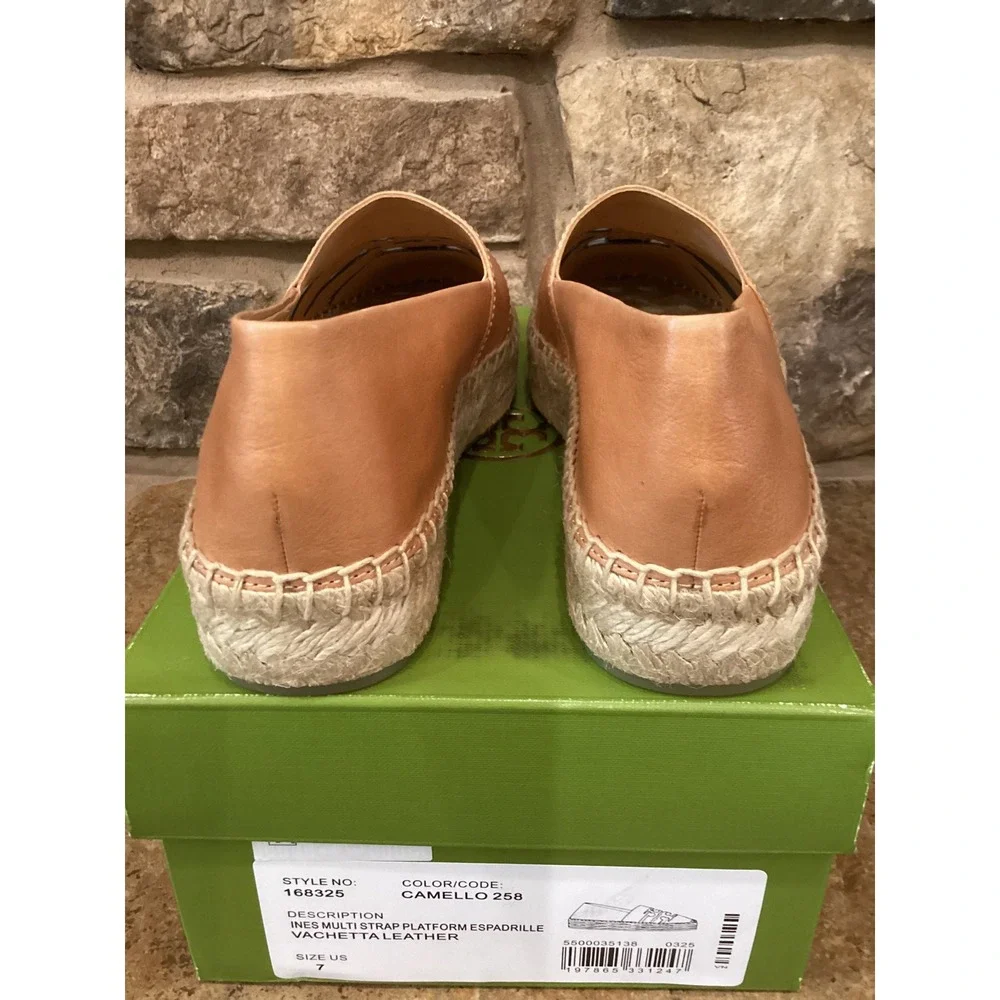 Tory Burch Ines Womens Size 7 Platform Espadrille Camello Leather Size 7 New